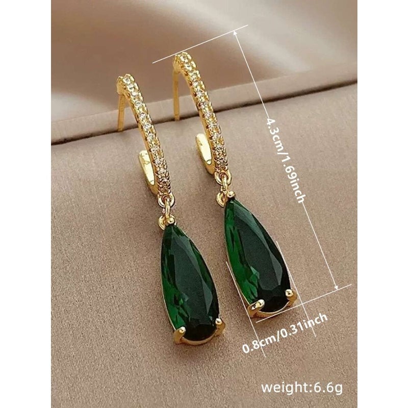 1 Pair Fashionable Green Cubic Zirconia Teardrop Earrings, Jewelry Gift For Women Wedding Engagement Anniversary Party Valentine's Day - Image 4