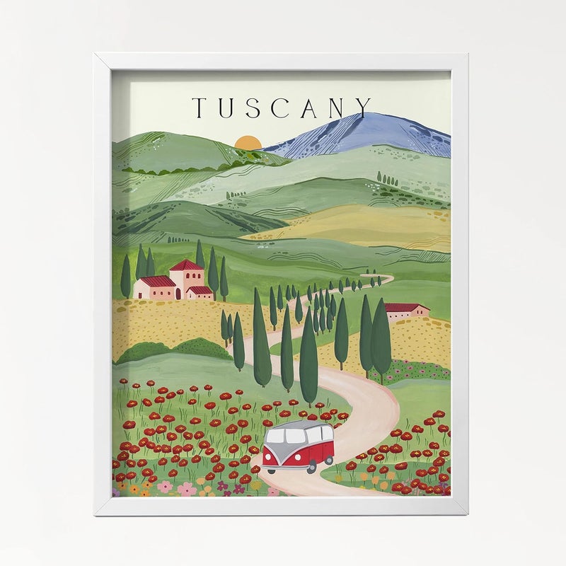 The Spring Palette (TSP) The Spring Palette TUSCANY Travel Inspired Modern Wall Painting Modern Art Painting for Living Room Bed Room and Office 11 x 14 inches White Frame 