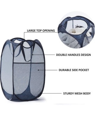 2-Pack Home Laundry Basket, Foldable Storage Basket, Mesh Popup Laundry Basket, Collapsible Clothes Washing Laundry Hamper with Carry Handle, Blue - view 3