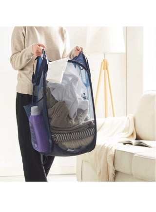 2-Pack Home Laundry Basket, Foldable Storage Basket, Mesh Popup Laundry Basket, Collapsible Clothes Washing Laundry Hamper with Carry Handle, Blue - view 5