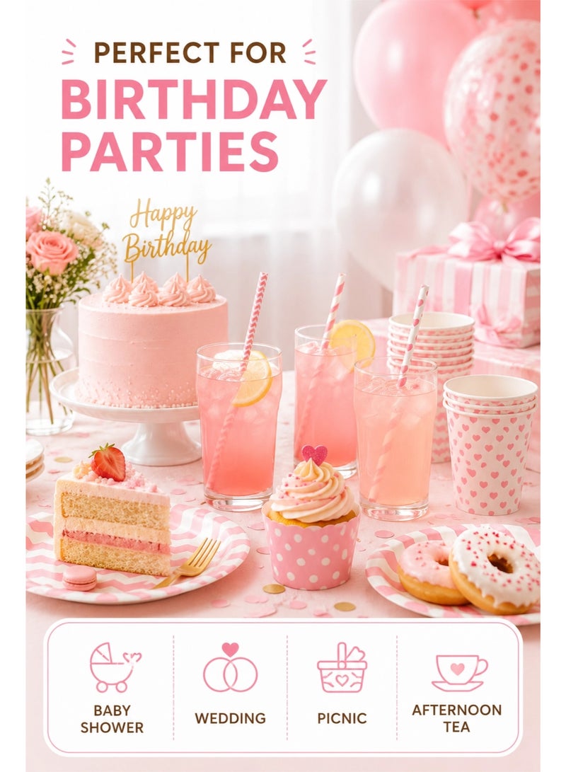 Paper Straws 75 PCS Disposable Food Grade Drinking Straws, Eco Friendly Biodegradable Party Straws, 3 Pink Designs for Birthday Party, Baby Shower, Wedding, Juice & Soft Drinks - Image 4