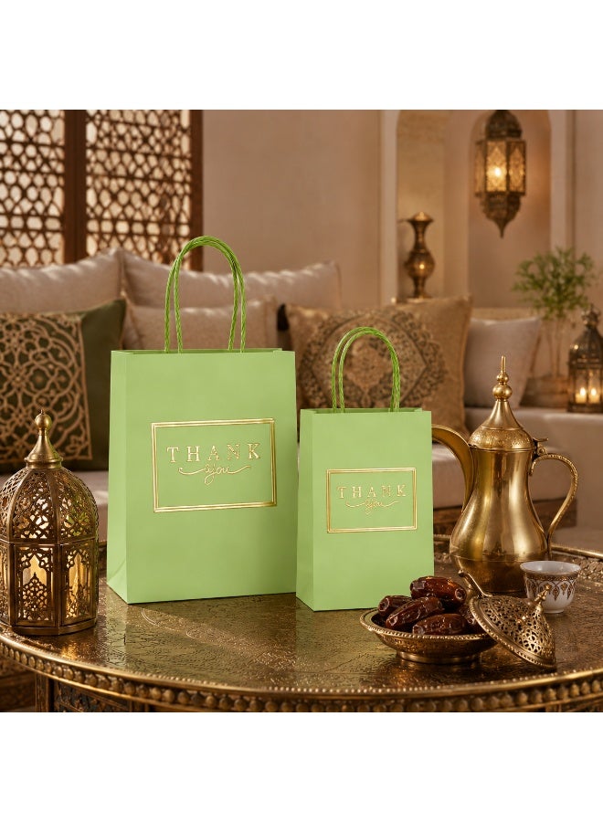 12 Pcs Gold Foil Thank You Print Light Green Kraft Paper Gift Tote Bags Twisted Paper Handle Hand Bags for Ramadan Eid Wedding Birthday Party Gift Packaging 21x15x8cm - Image 2