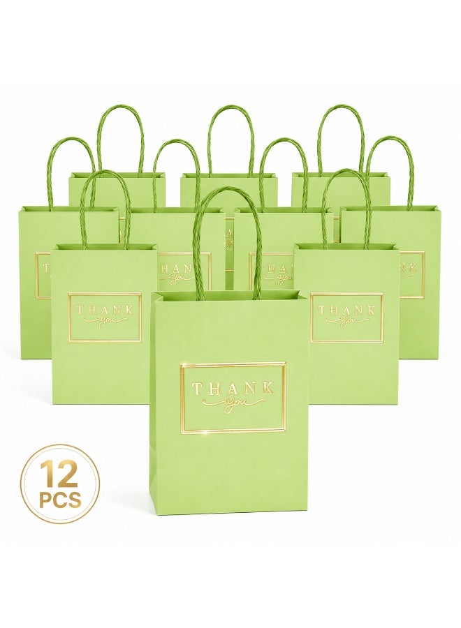 12 Pcs Gold Foil Thank You Print Light Green Kraft Paper Gift Tote Bags Twisted Paper Handle Hand Bags for Ramadan Eid Wedding Birthday Party Gift Packaging 21x15x8cm - Image 1