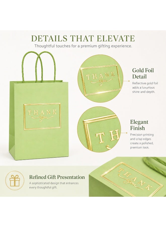 12 Pcs Gold Foil Thank You Print Light Green Kraft Paper Gift Tote Bags Twisted Paper Handle Hand Bags for Ramadan Eid Wedding Birthday Party Gift Packaging 21x15x8cm - Image 5