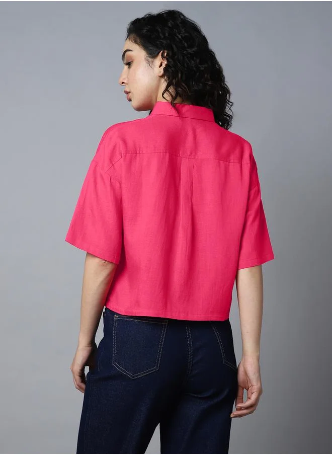 هاي ستار Solid Short Sleeve Cropped Regular Fit Shirt