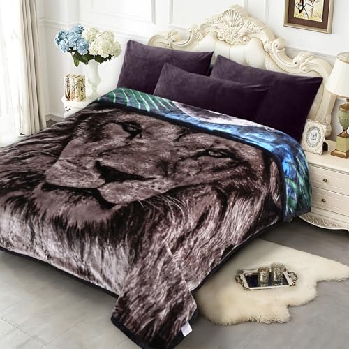JYK Soft Fleece Bed Blanket Queen Size 5 LB, Korean Style 2 Ply Reversible Fluffy Flannel Blanket Microfiber, Warm Cozy Blanket for Autumn, Winter 75x87 Inches - Black Panther/Lion - Image 2