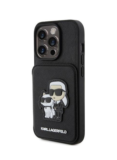 Karl Lagerfeld Saffiano Hard Case with Cardslots and Stand Karl Legerfeld & Choupette Patch - Black