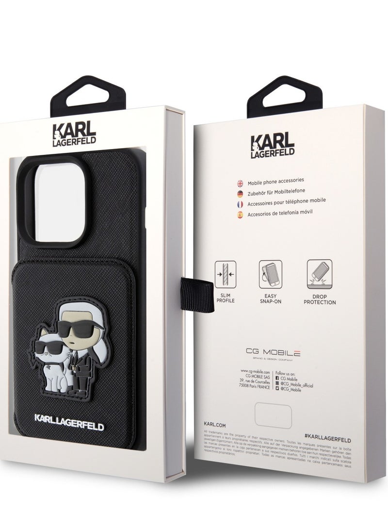 Karl Lagerfeld - Karl Lagerfeld Saffiano Hard Case with Cardslots and Stand Karl Legerfeld & Choupette Patch - Black - Image 1