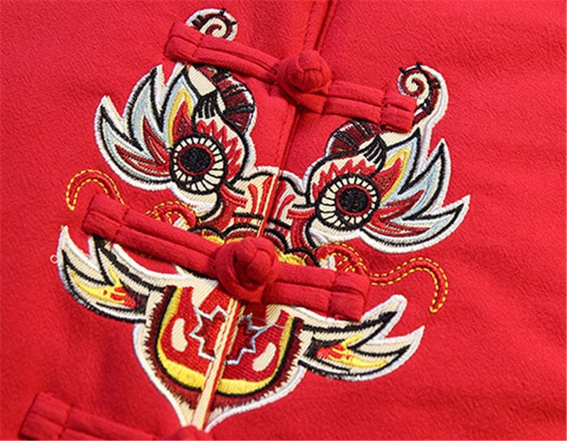 Mud Kingdom Traditional Little Boy Winter Outfits Tang Style Chinese New Year Suit Fleece Red 5T - Image 4