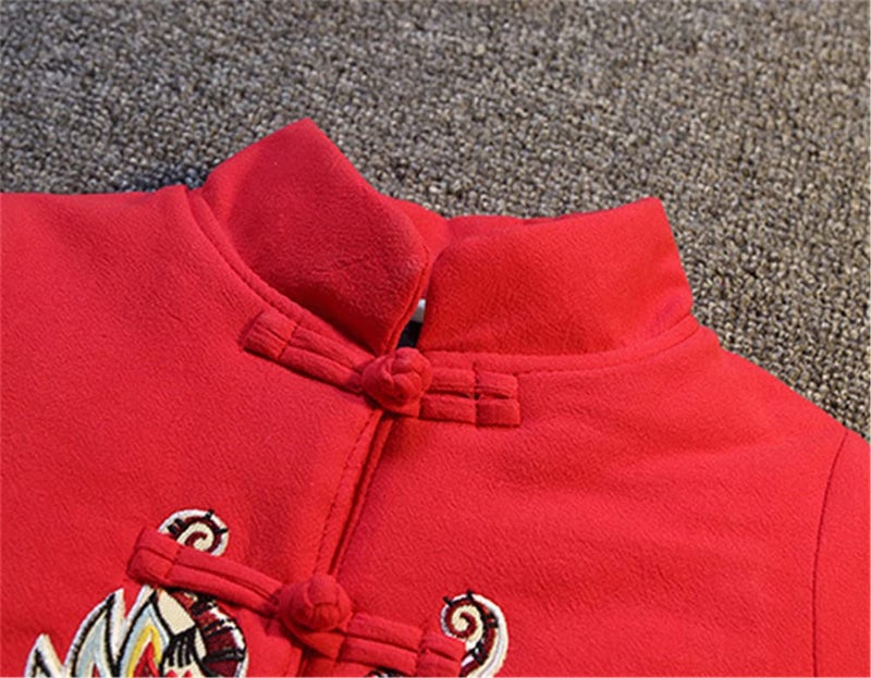 Mud Kingdom Traditional Little Boy Winter Outfits Tang Style Chinese New Year Suit Fleece Red 5T - Image 3