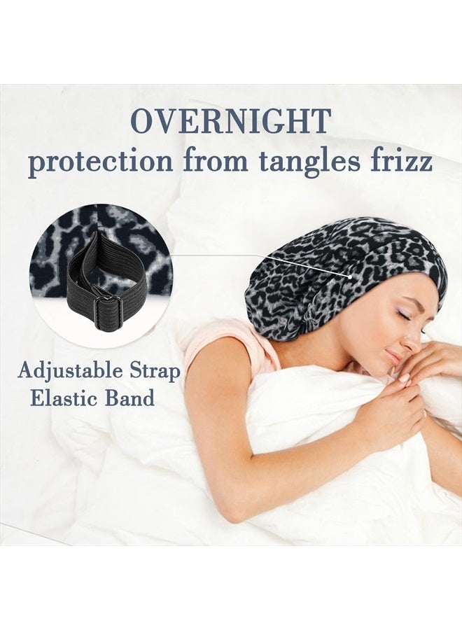 LULUSILK 100% Mulberry Silk Lined Sleep Cap Silk Bonnet for Sleeping, No More Frizzy Tangled Hair, Stay On All Night Adjustable Silk Hair Wrap for Sleeping, Black Leopard, Pack of 1 - Image 4