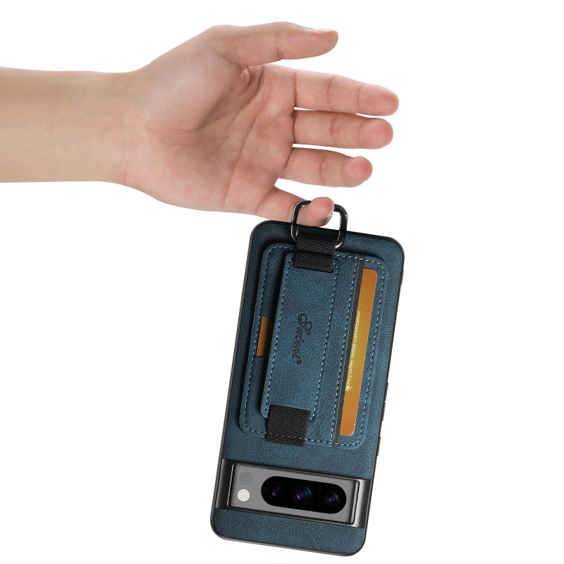 Suteni For Google Pixel 9 Pro H13 Litchi Leather Wrist Strap Wallet Back Phone Case(Blue) - Image 4