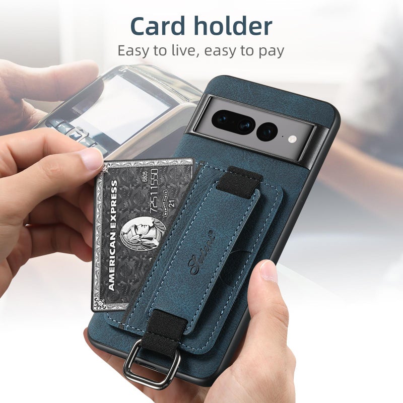 Suteni For Google Pixel 9 Pro H13 Litchi Leather Wrist Strap Wallet Back Phone Case(Blue) - Image 5