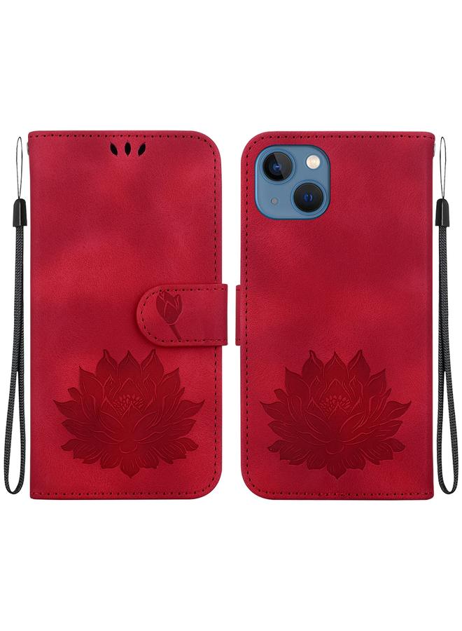 The Bros Case Cover For iPhone 13 Lotus Embossed Leather Phone Case Cover 