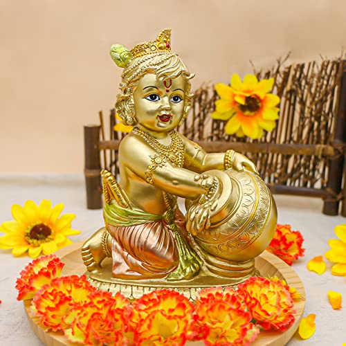 BangBangDa Exquisite Resin Hindu God Baby Krishna Statue - 7.5 Inch Krishna Murti for Home Temple Mandir Altar Shrine Diwali Festive Puja Item Home Meditation Yoga Room Shelf Spiritual Decor - Image 1