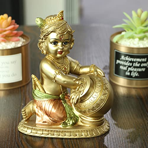 BangBangDa Exquisite Resin Hindu God Baby Krishna Statue - 7.5 Inch Krishna Murti for Home Temple Mandir Altar Shrine Diwali Festive Puja Item Home Meditation Yoga Room Shelf Spiritual Decor - Image 2
