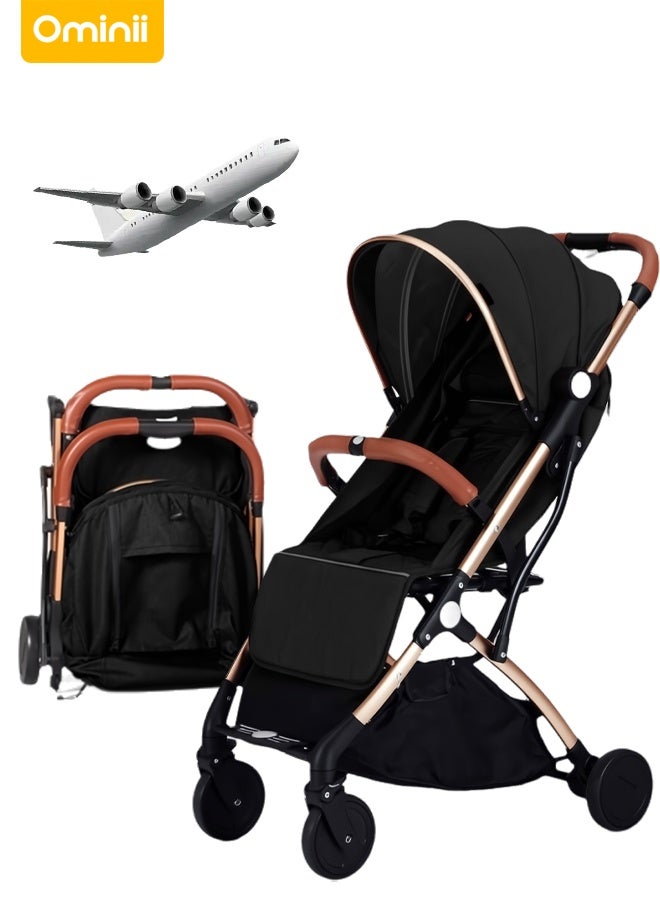 أوميني عربة أطفال خفيفة للسفر، طي بزر واحد، مناسبة للطائرة، حزام أمان خماسي، مقعد قابل للتعديل مع حامل أكواب - Image 1
