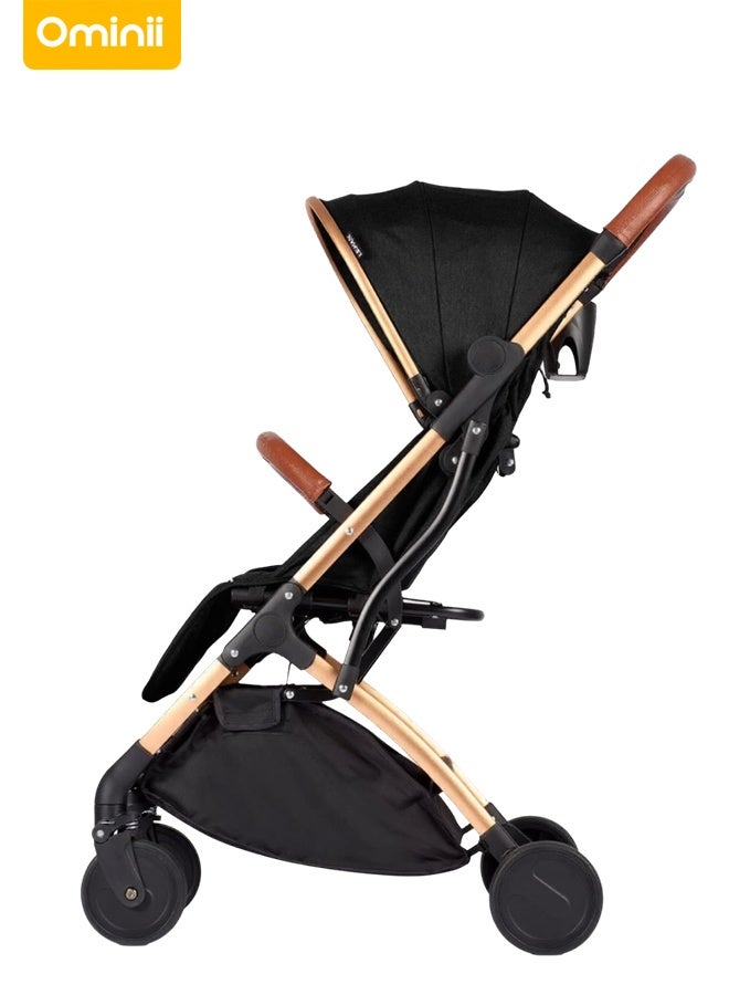 أوميني عربة أطفال خفيفة للسفر، طي بزر واحد، مناسبة للطائرة، حزام أمان خماسي، مقعد قابل للتعديل مع حامل أكواب - Image 2