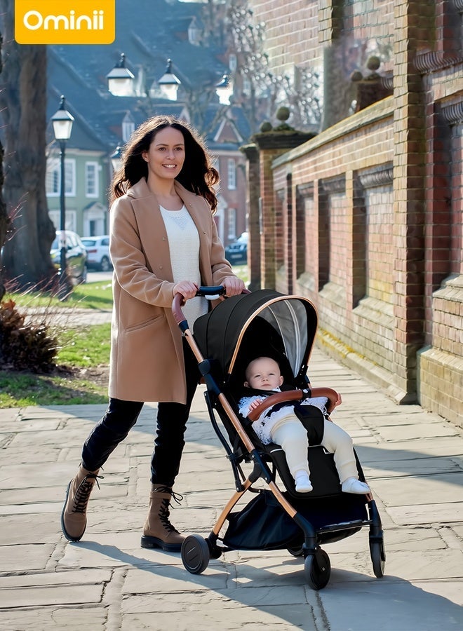 أوميني عربة أطفال خفيفة للسفر، طي بزر واحد، مناسبة للطائرة، حزام أمان خماسي، مقعد قابل للتعديل مع حامل أكواب - Image 5
