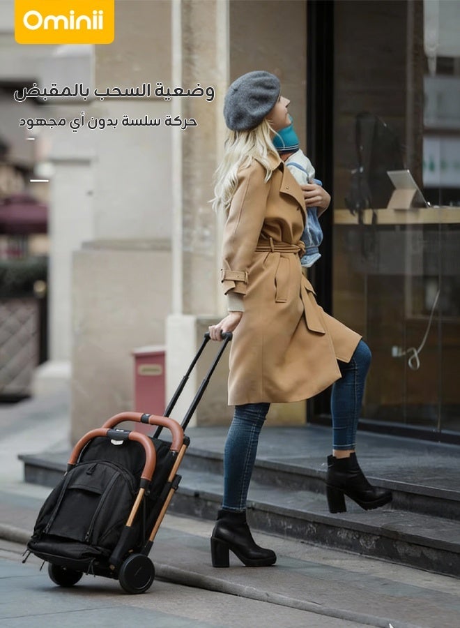 أوميني عربة أطفال خفيفة للسفر، طي بزر واحد، مناسبة للطائرة، حزام أمان خماسي، مقعد قابل للتعديل مع حامل أكواب - Image 4