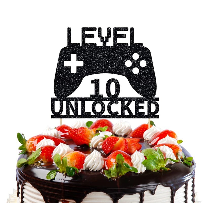 Festiko®Level 10 Unlocked Cake Topper, Video Game Cake Topper, Game Controller Cake Topper for 10th Birthday Party Decoration - Image 5