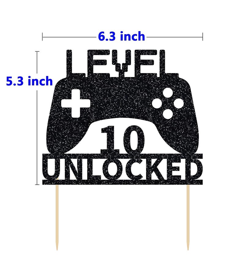 Festiko®Level 10 Unlocked Cake Topper, Video Game Cake Topper, Game Controller Cake Topper for 10th Birthday Party Decoration - Image 2