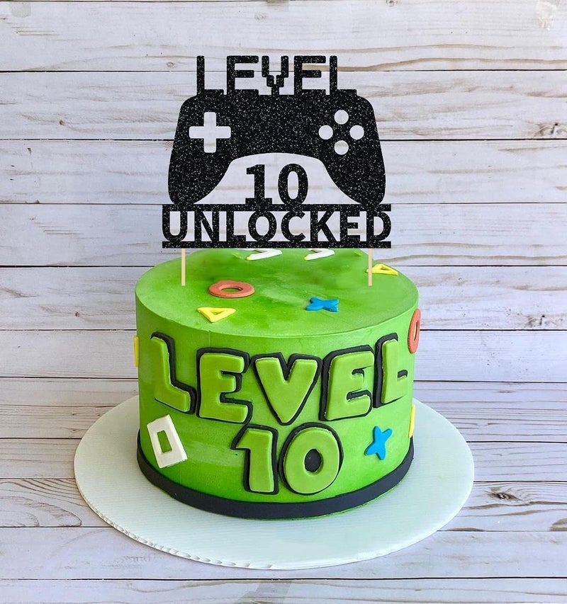 Festiko®Level 10 Unlocked Cake Topper, Video Game Cake Topper, Game Controller Cake Topper for 10th Birthday Party Decoration - Image 3