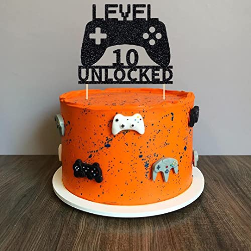 Festiko®Level 10 Unlocked Cake Topper, Video Game Cake Topper, Game Controller Cake Topper for 10th Birthday Party Decoration - Image 4
