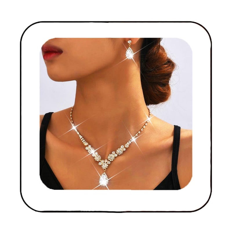 Unicra Gold Bridal Necklace Earrings Set Rhinestone Wedding Jewelry Sets Diamond Costume Jewelry for Women and Brides - Image 1