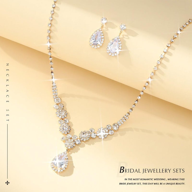 Unicra Gold Bridal Necklace Earrings Set Rhinestone Wedding Jewelry Sets Diamond Costume Jewelry for Women and Brides - Image 2