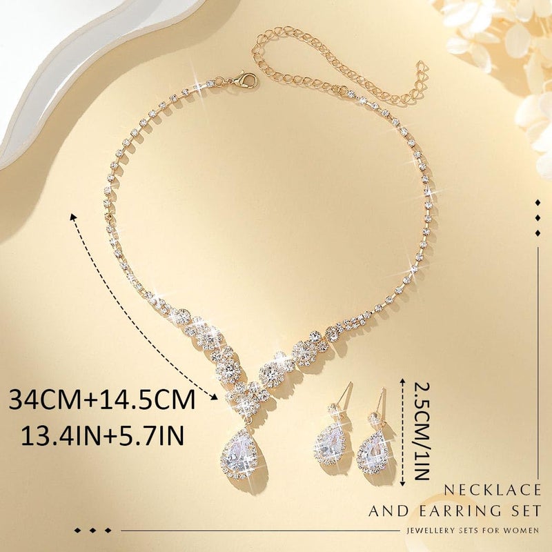 Unicra Gold Bridal Necklace Earrings Set Rhinestone Wedding Jewelry Sets Diamond Costume Jewelry for Women and Brides - Image 5