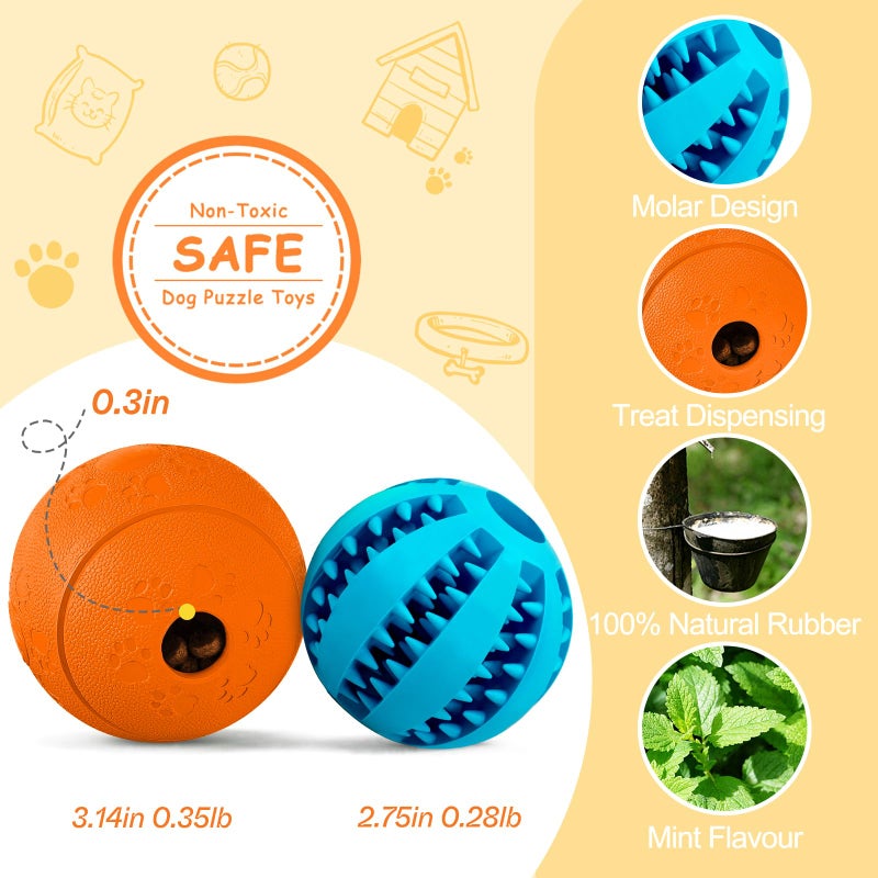 HIPPIH Dog Puzzle Toy 2 Pack, Interactive Dog Toys for Treat Dispensing, Durable Puppy Toys for Teething, Dog Treat Ball for Teeth/Slow Feeder/IQ Training/Playing, Blue-2.75â€˜â€™, Orange-3.14â€˜â€™ - Image 2