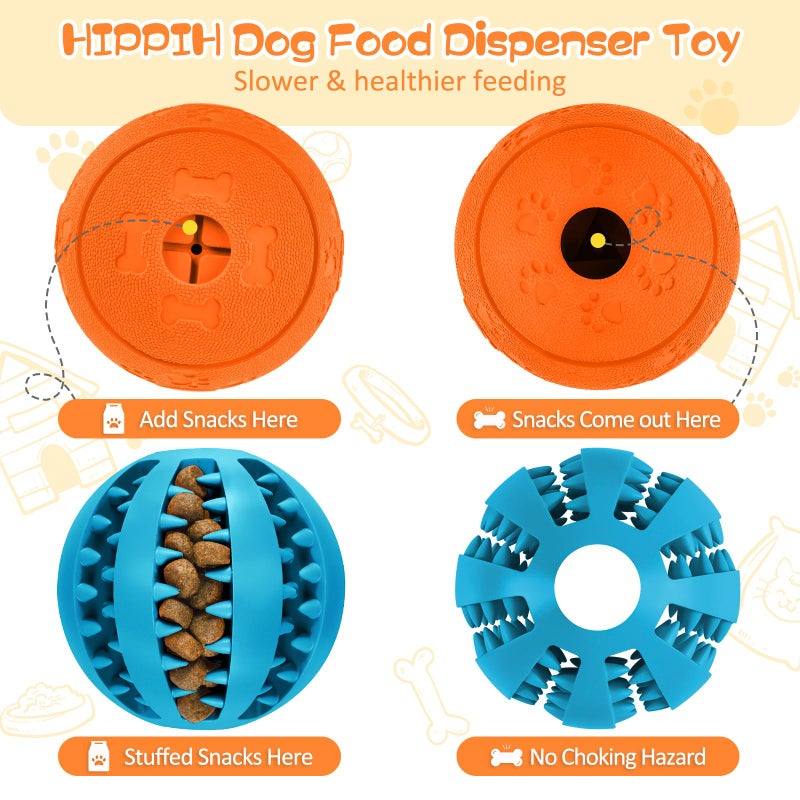 HIPPIH Dog Puzzle Toy 2 Pack, Interactive Dog Toys for Treat Dispensing, Durable Puppy Toys for Teething, Dog Treat Ball for Teeth/Slow Feeder/IQ Training/Playing, Blue-2.75â€˜â€™, Orange-3.14â€˜â€™ - Image 5
