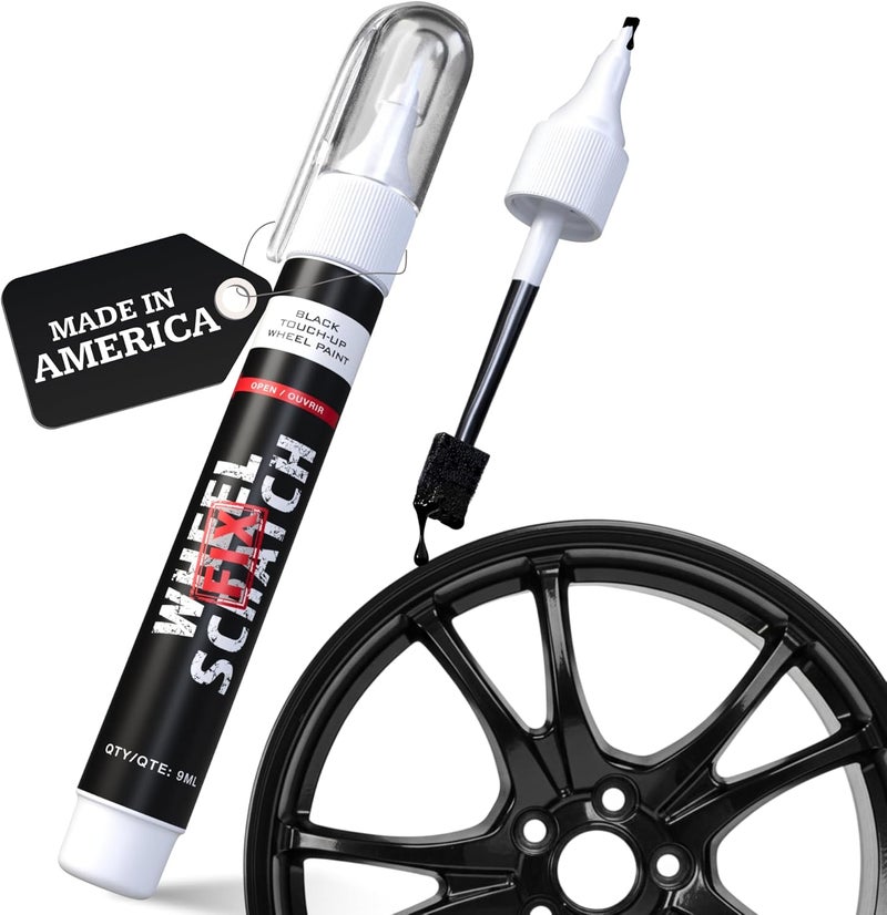 Wheel Scratch Fix ® Gloss Black Magic Car Scratch Remover Pen - Alloy Wheel Touch Up Paint Pen for Cars, Curb Rash Removal with Fast-Drying & Long-Lasting OEM Finish, Vehicles Rim Repair Paint for Chip (Universal Gloss Black Wheel Paint (Pen Only)) - Image 1