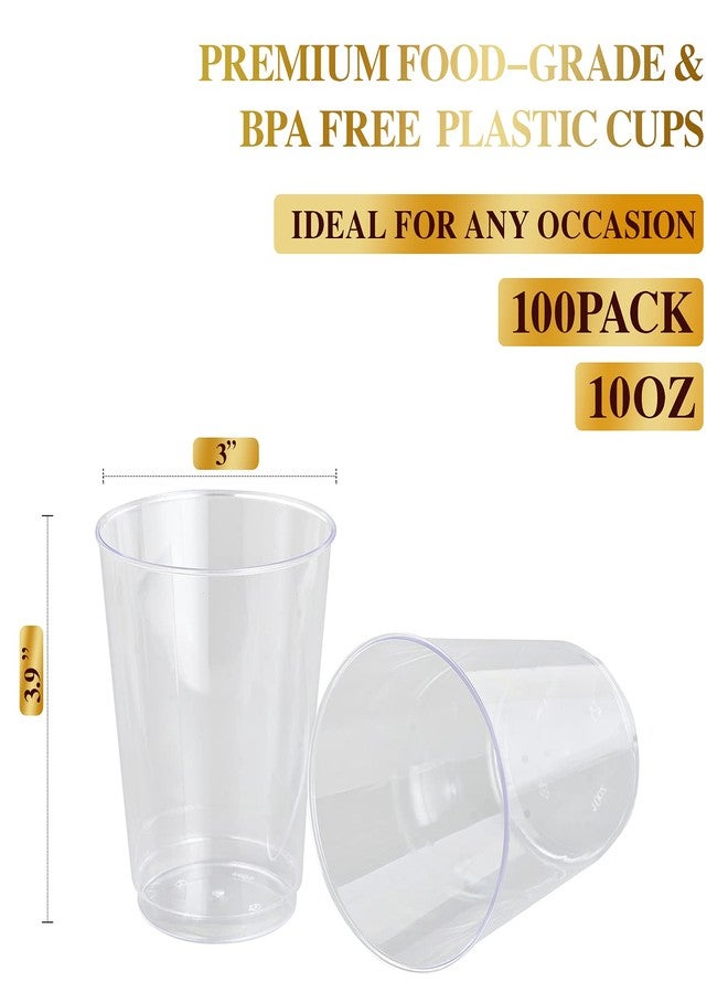 FOCUSLINE 10 oz Clear Plastic Cups, Disposable Heavy Duty Hard Plastic Cups, Reusable, 100 Count - Image 2