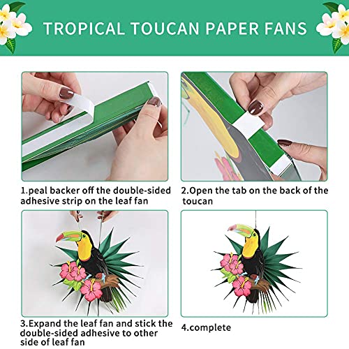 paper jazz Tropical Bird Toucan Leaf Garland Party Kit for Summer Hawaiian Luau Tiki Tropical Jungle Themed Party Decorations Luau Party Supplies Decor with Palm Leaves Paper Fan Paper Lanterns - Image 3