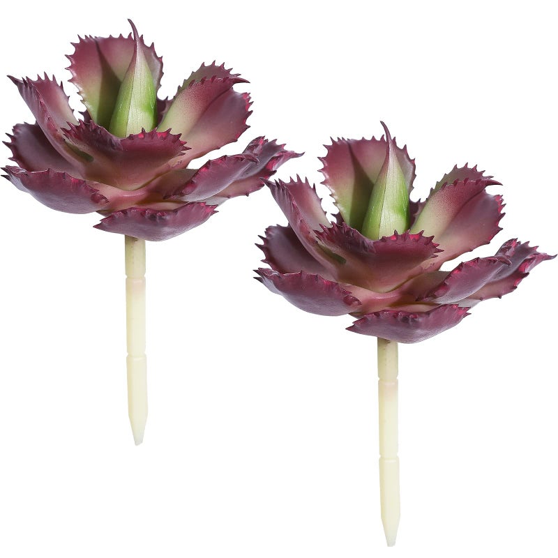 Duovlo Artificial Succulent Plant 7.08 Inch Faux Succulents Agave potatorum Flower Arrangement Craft Wall DIY Materials Pack of 2 (Dark Purple) - Image 3