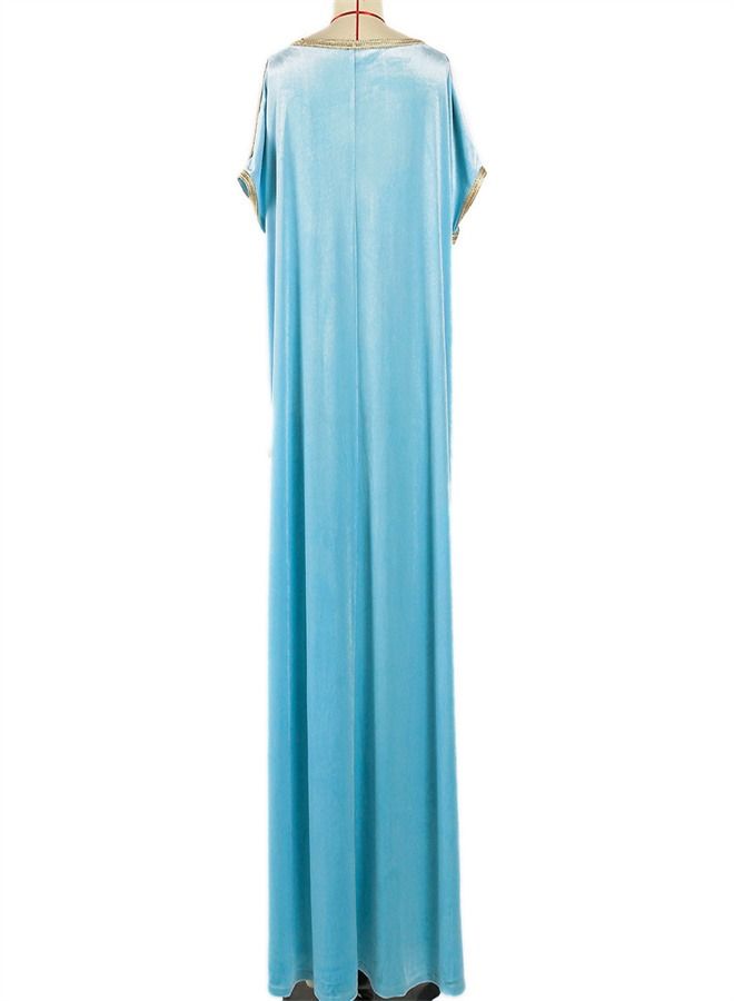 Loquat Hand-Stitched Diamond Dress Abaya Blue  - Image 3