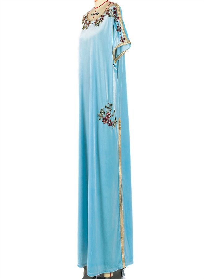 Loquat Hand-Stitched Diamond Dress Abaya Blue  - Image 2