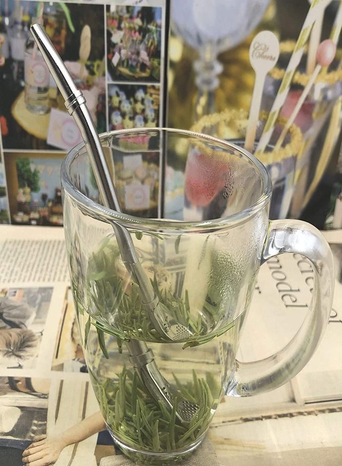 AMERTEER 3-Piece Stainless Steel Bombilla Straws – 15.8cm Reusable Tea Infuser Spoon Straws for Yerba Mate & Herbal Loose Leaf Teas - Image 3