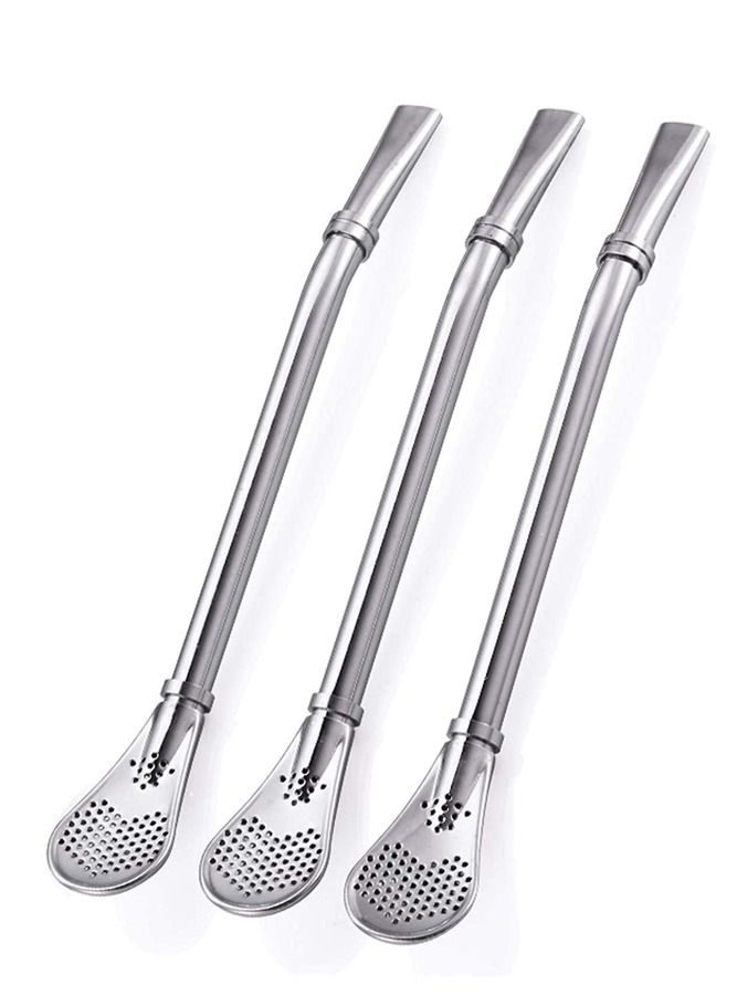 AMERTEER 3-Piece Stainless Steel Bombilla Straws – 15.8cm Reusable Tea Infuser Spoon Straws for Yerba Mate & Herbal Loose Leaf Teas - Image 1