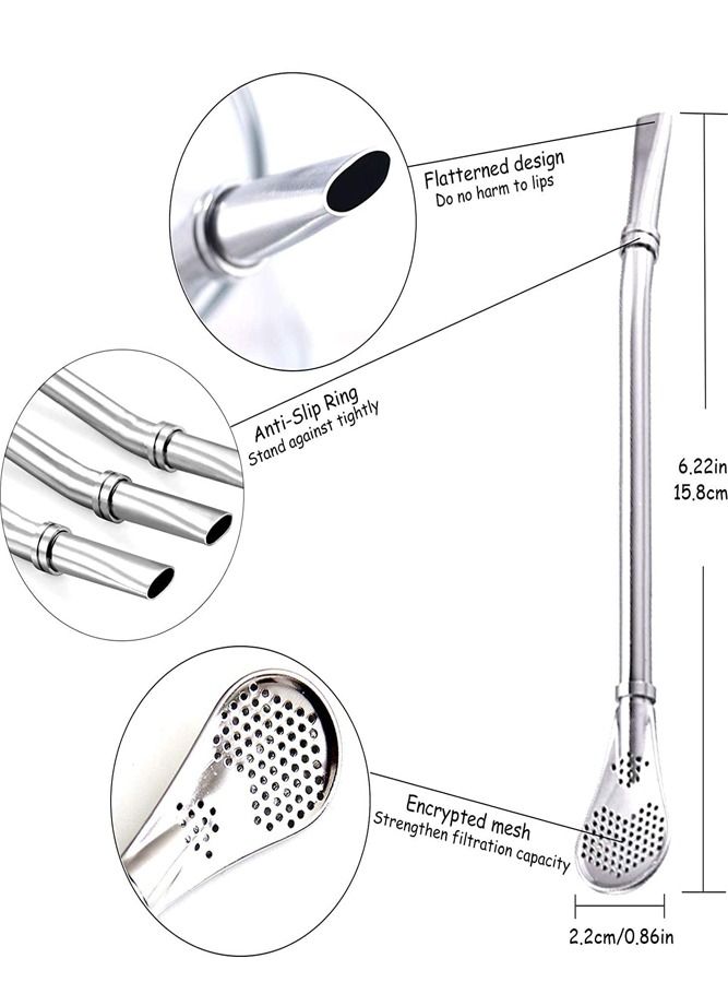 AMERTEER 3-Piece Stainless Steel Bombilla Straws – 15.8cm Reusable Tea Infuser Spoon Straws for Yerba Mate & Herbal Loose Leaf Teas - Image 2