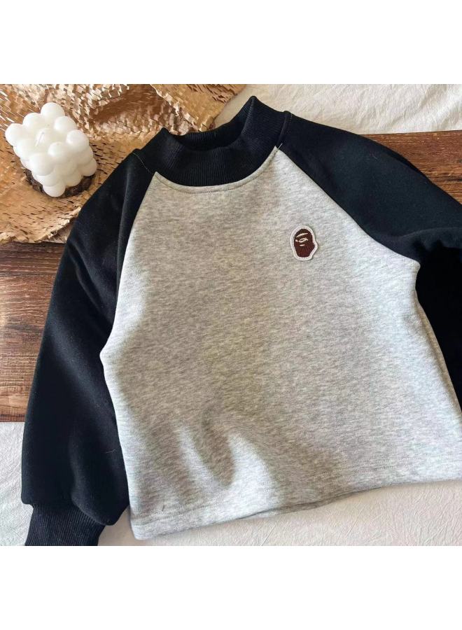 Winter New Children's Sweater Boys And Girls Fleece-lined Bottoming Shirt Children's Inner Round Collar Shirt Baby Raglan Sleeve