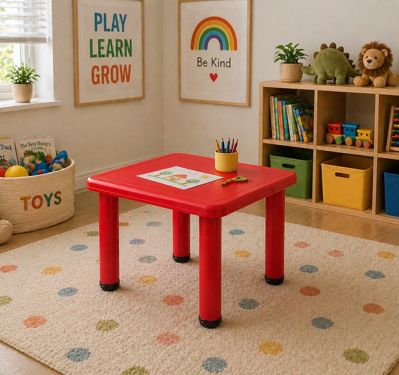 Funz Kids Square Plastic Study Table for Home or School Size 60*60cm Height Adjustable Strong & Durable, Red ( Table Only ) - Image 2