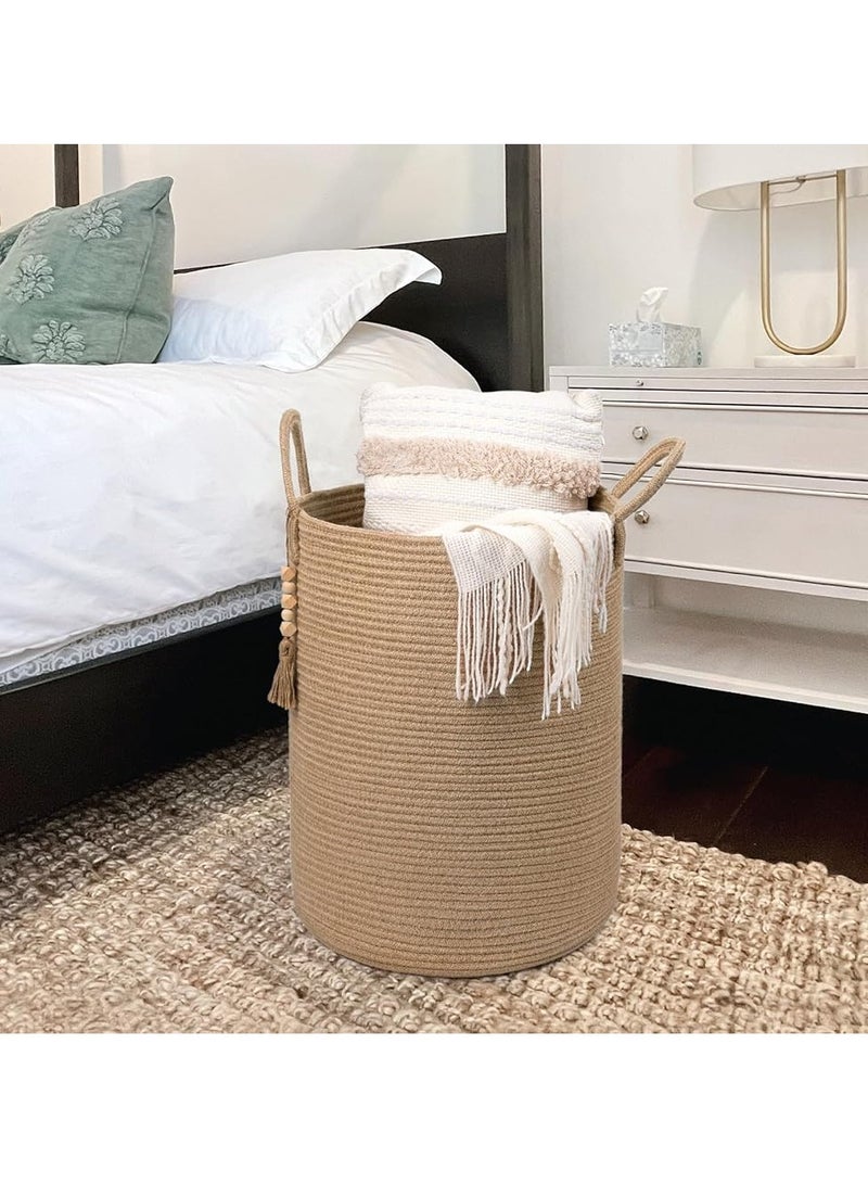 سلة غسيل كبيرة، مقاومة للماء، سلة ملابس متسخة، سلة غسيل قائمة بذاتها، سلة ملابس طويلة قابلة للطي مع مقابض ممتدة لألعاب الملابس في المسكن والعائلة (الجوت، 16 بوصة × 20 بوصة) - Image 5