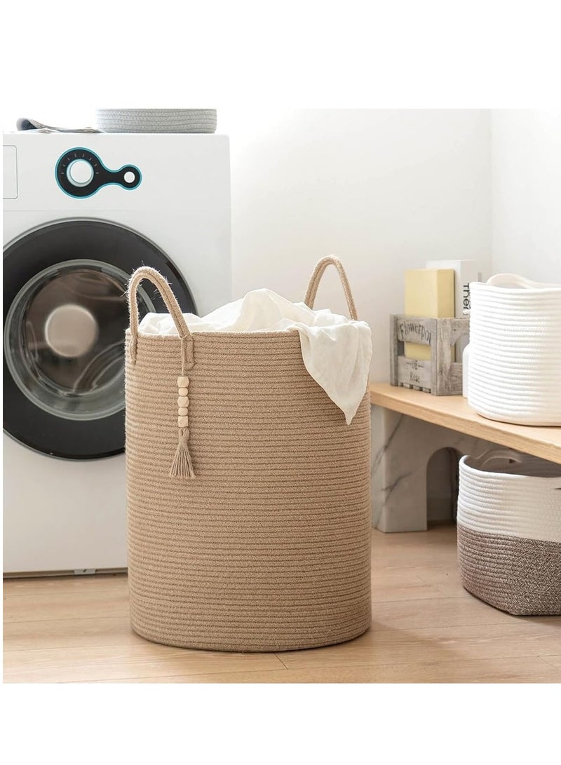 سلة غسيل كبيرة، مقاومة للماء، سلة ملابس متسخة، سلة غسيل قائمة بذاتها، سلة ملابس طويلة قابلة للطي مع مقابض ممتدة لألعاب الملابس في المسكن والعائلة (الجوت، 16 بوصة × 20 بوصة) - Image 4