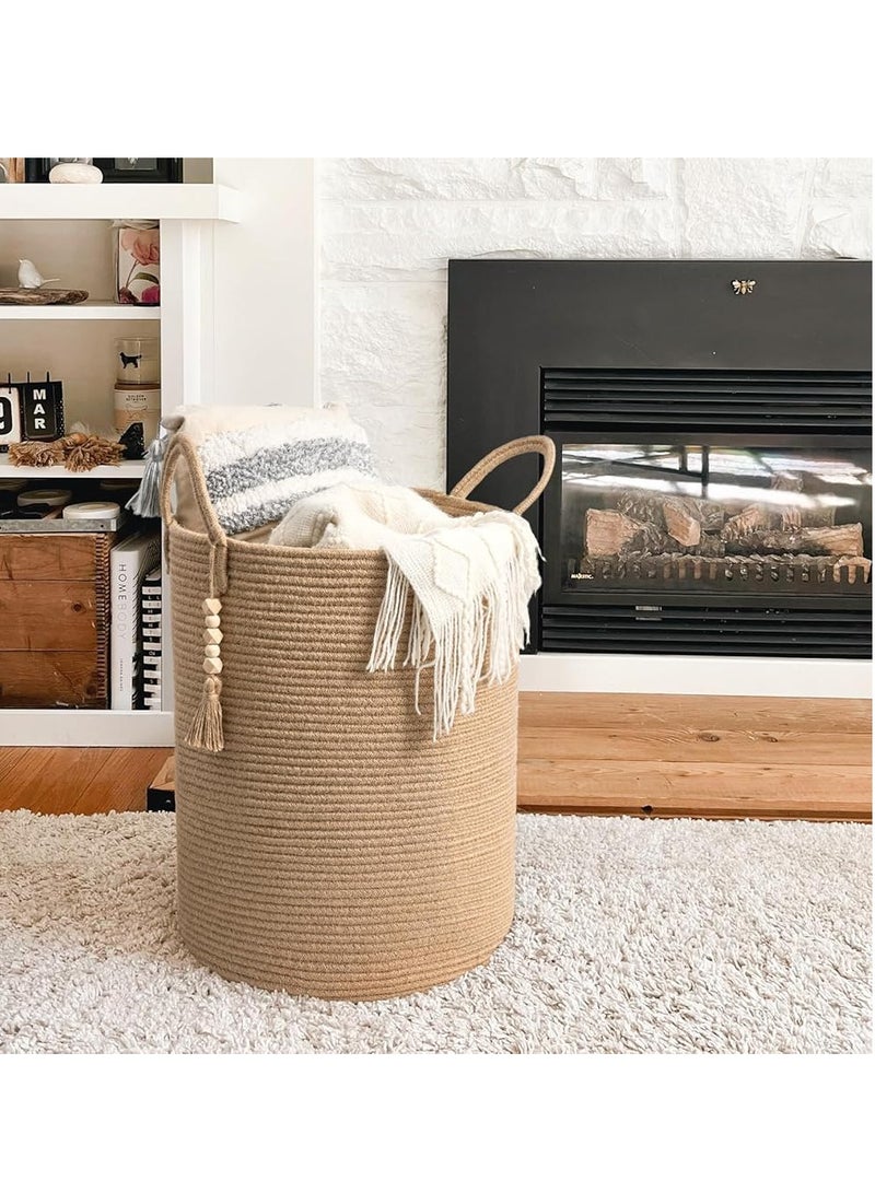 سلة غسيل كبيرة، مقاومة للماء، سلة ملابس متسخة، سلة غسيل قائمة بذاتها، سلة ملابس طويلة قابلة للطي مع مقابض ممتدة لألعاب الملابس في المسكن والعائلة (الجوت، 16 بوصة × 20 بوصة) - Image 3