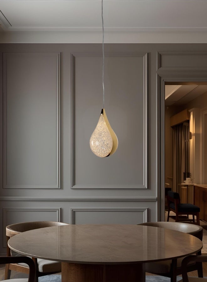 Luxury Single Pendant Light, Gold Polished Teardrop Design with Internal Crystals - Modern LED Accent Lamp - Image 3
