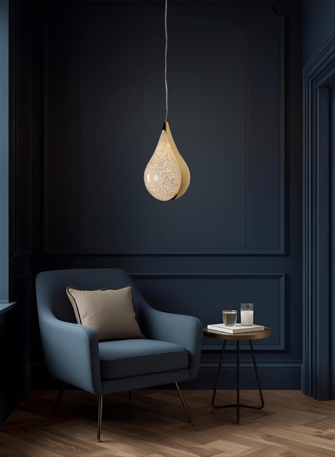 Luxury Single Pendant Light, Gold Polished Teardrop Design with Internal Crystals - Modern LED Accent Lamp - Image 1