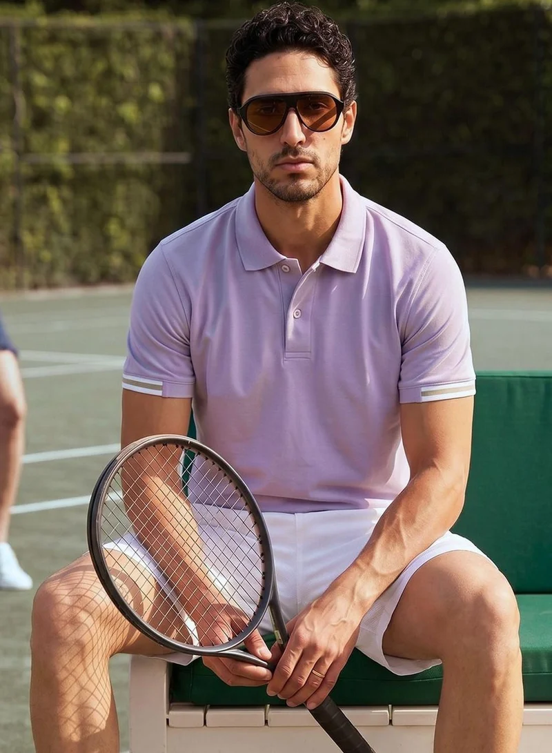 دينيس لينغو Men Lilac Cotton Blend Solid Regular T-Shirt